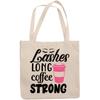 12oz Canvas Tote Bag - Lashes Strong and Coffee Strong with Travel Mug & Eyelashes Design - Beauty Themed Merch for Makeup Artist or Cosmetologist, Gift for Makeup Lovers & Beauticians view 1