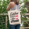 12oz Canvas Tote Bag - Lashes Strong and Coffee Strong with Travel Mug & Eyelashes Design - Beauty Themed Merch for Makeup Artist or Cosmetologist, Gift for Makeup Lovers & Beauticians view 2