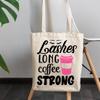 12oz Canvas Tote Bag - Lashes Strong and Coffee Strong with Travel Mug & Eyelashes Design - Beauty Themed Merch for Makeup Artist or Cosmetologist, Gift for Makeup Lovers & Beauticians view 3