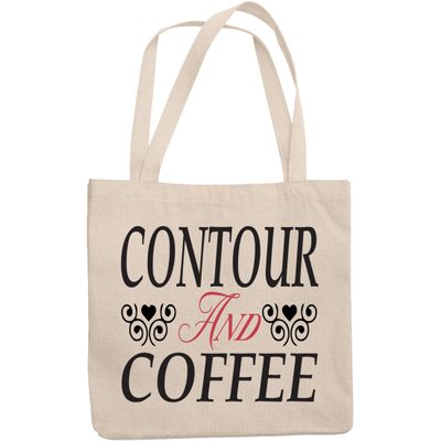 12oz Canvas Tote Bag - Contour and Coffee, Quote About Contouring & Caffeine - Beauty Themed Merch for Makeup Artist or Cosmetologist, Gift for Makeup Lovers & Beauticians
