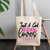 12oz Canvas Tote Bag - Just a Girl Who Loves Makeup Quote with Pink Lipstick Design - Beauty Themed Merch for Makeup Artist or Cosmetologist, Gift for Makeup Lovers & Beauticians view 3