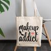 12oz Canvas Tote Bag - Makeup Addict with High Heels Shoe & Lips Design - Beauty Themed Merch for Makeup Artist or Cosmetologist, Gift for Makeup Lovers & Beauticians view 3