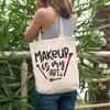 12oz Canvas Tote Bag - Girly Makeup Is My Art Quote with Contour & Powder Brushes Design - Beauty Themed Merch for Makeup Artist or Cosmetologist, Gift for Makeup Lovers & Beauticians view 2