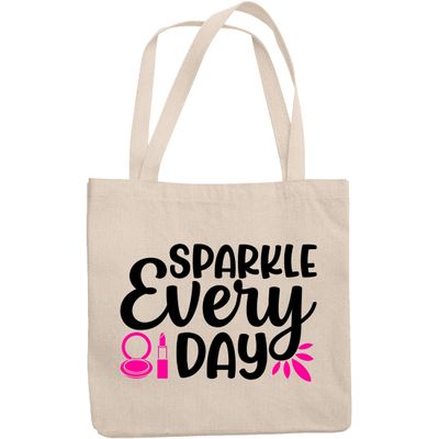 12oz Canvas Tote Bag - Sparkle Every Day with Compact Mirror & Lipstick Design - Beauty Themed Merch for Makeup Artist or Cosmetologist, Gift for Makeup Lovers & Beauticians