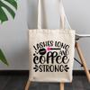 12oz Canvas Tote Bag - Lashes Long and Coffee Strong, Eyelashes Quote - Beauty Themed Merch for Makeup Artist or Cosmetologist, Gift for Makeup Lovers & Beauticians view 3