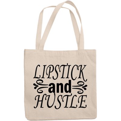 12oz Canvas Tote Bag - Lipstick and Hustle, Hardworking Lover of Lipsticks Sayings - Beauty Themed Merch for Makeup Artist or Cosmetologist, Gift for Makeup Lovers & Beauticians