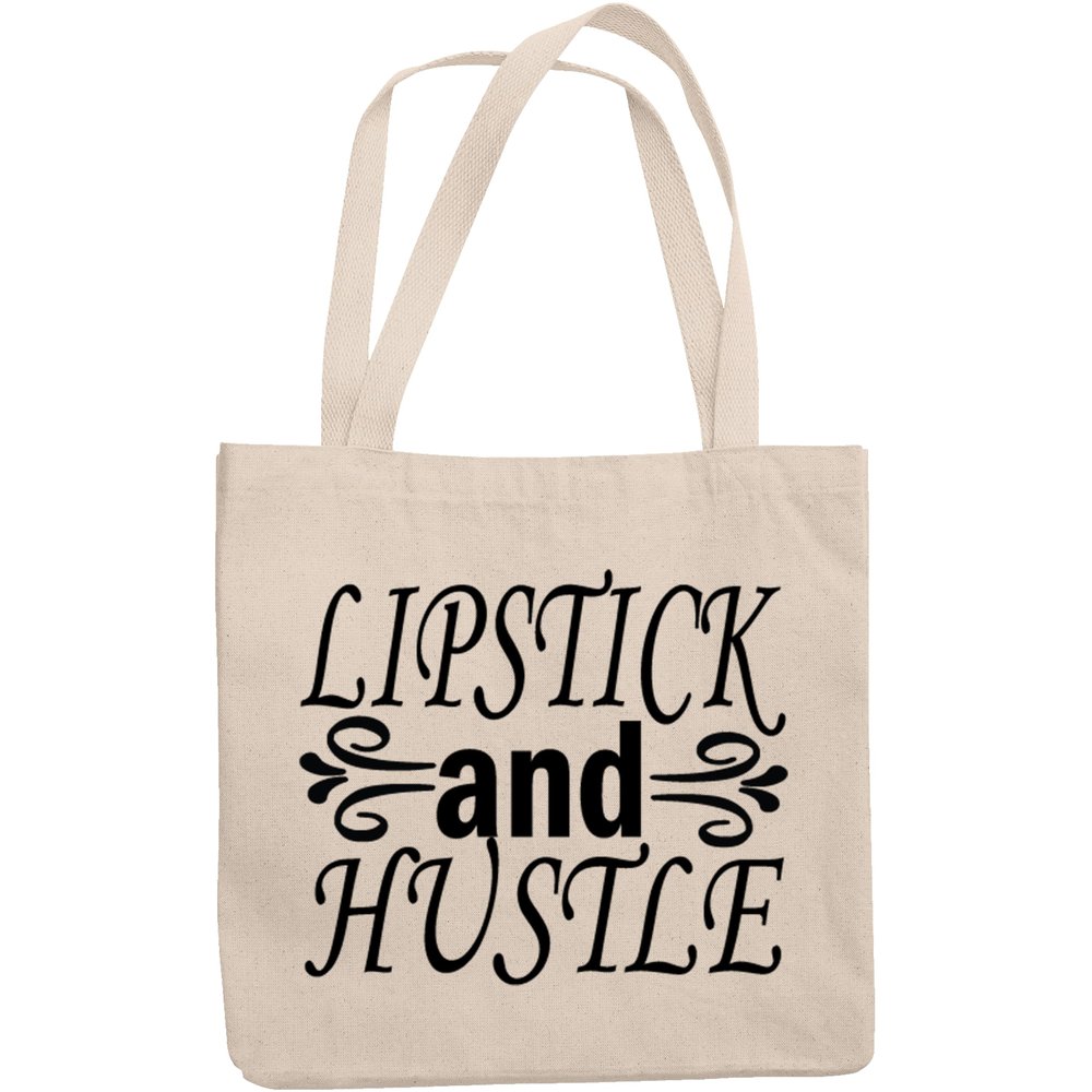12oz Canvas Tote Bag - Lipstick and Hustle, Hardworking Lover of Lipsticks Sayings - Beauty Themed Merch for Makeup Artist or Cosmetologist, Gift for Makeup Lovers & Beauticians