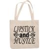 12oz Canvas Tote Bag - Lipstick and Hustle, Hardworking Lover of Lipsticks Sayings - Beauty Themed Merch for Makeup Artist or Cosmetologist, Gift for Makeup Lovers & Beauticians view 1
