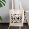 12oz Canvas Tote Bag - Lipstick and Hustle, Hardworking Lover of Lipsticks Sayings - Beauty Themed Merch for Makeup Artist or Cosmetologist, Gift for Makeup Lovers & Beauticians view 3