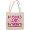 12oz Canvas Tote Bag - Muscles and Mascara with Heart and Brushes Design - Beauty Themed Merch for Makeup Artist or Cosmetologist, Gift for Makeup Lovers & Beauticians view 1