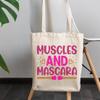 12oz Canvas Tote Bag - Muscles and Mascara with Heart and Brushes Design - Beauty Themed Merch for Makeup Artist or Cosmetologist, Gift for Makeup Lovers & Beauticians view 3