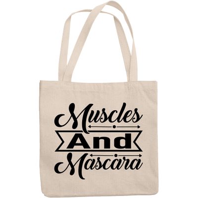12oz Canvas Tote Bag - Muscles and Mascara, Lash and Work Out Quote - Beauty Themed Merch for Makeup Artist or Cosmetologist, Gift for Makeup Lovers & Beauticians