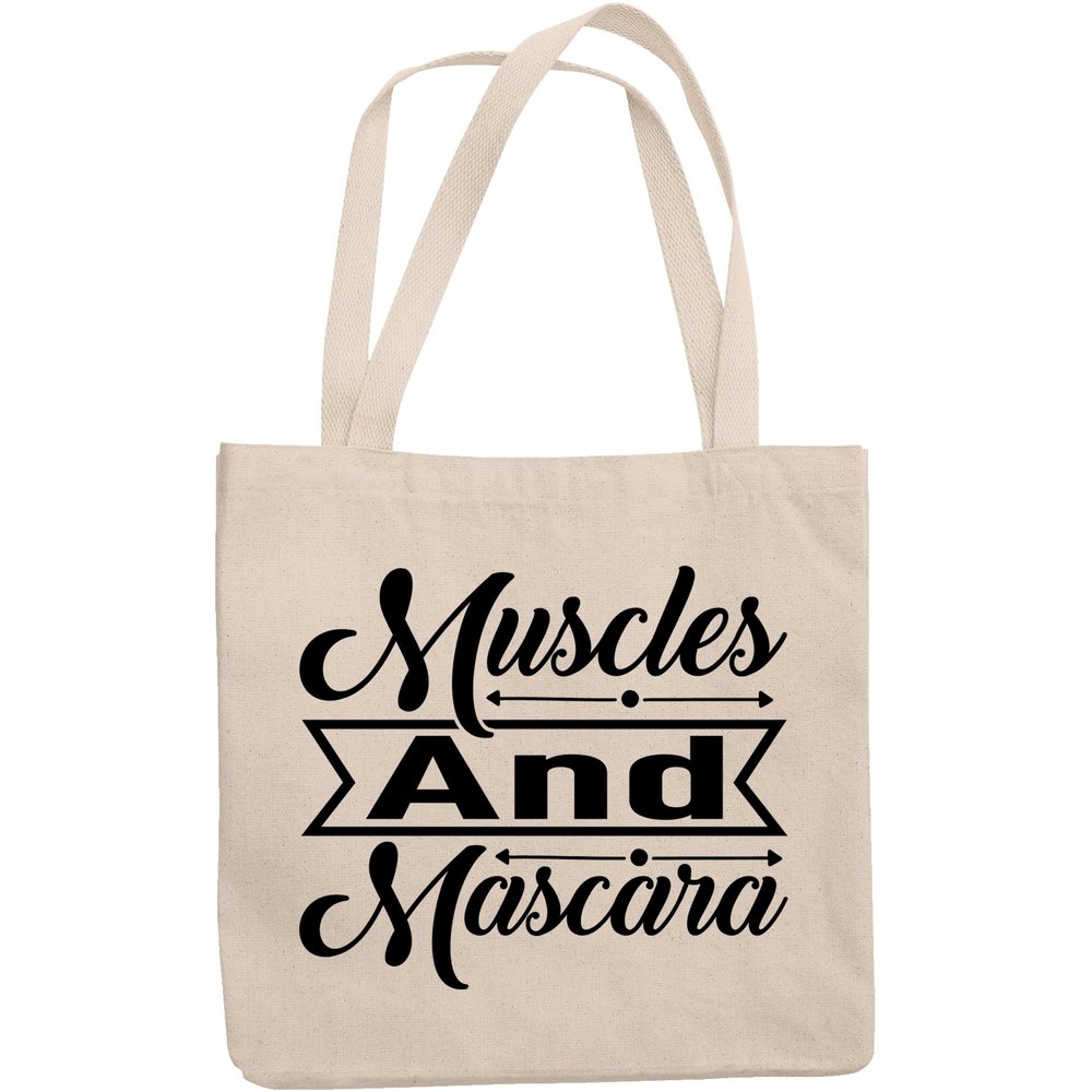 12oz Canvas Tote Bag - Muscles and Mascara, Lash and Work Out Quote - Beauty Themed Merch for Makeup Artist or Cosmetologist, Gift for Makeup Lovers & Beauticians