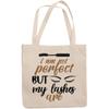 12oz Canvas Tote Bag - I Am Not Perfect but My Lashes Are, Witty Lash Quote with Mascara & Eyelash Design - Beauty Themed Merch for Makeup Artist or Cosmetologist, Gift for Makeup Lovers & Beauticians view 1