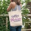 12oz Canvas Tote Bag - Coffee, Mascara & Hustle, Quote About Hard Work & Eyelash Cosmetics - Beauty Themed Merch for Makeup Artist or Cosmetologist, Gift for Makeup Lovers & Beauticians view 2