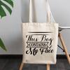 12oz Canvas Tote Bag - This Bag Contains My Face, Cosmetics Container Quote - Beauty Themed Merch for Makeup Artist or Cosmetologist, Gift for Makeup Lovers & Beauticians view 3