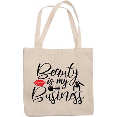 12oz Canvas Tote Bag - Beauty Is My Business, Cosmetics Retailer or Entrepreneur Quote - Beauty Themed Merch for Makeup Artist or Cosmetologist, Gift for Makeup Lovers & Beauticians