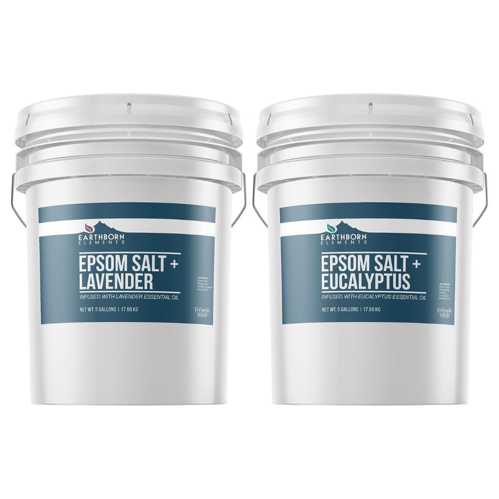 Earthborn Elements Lavender & Eucalyptus Epsom Salt Bundle (5 Gallons Each), Bulk Sizes, Pure & Undiluted, Soak & Clean
