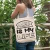 12oz Canvas Tote Bag - Makeup Is My Life, Cosmetics Lover Sayings - Beauty Themed Merch for Makeup Artist or Cosmetologist, Gift for Makeup Lovers & Beauticians view 2