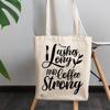12oz Canvas Tote Bag - Lashes Long and Coffee Strong Quote with Eyelash & Mascara Design - Beauty Themed Merch for Makeup Artist or Cosmetologist, Gift for Makeup Lovers & Beauticians view 3