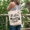12oz Canvas Tote Bag - Coffee, Mascara & Hustle, Hardworking Eyelashes Lover Quote - Beauty Themed Merch for Makeup Artist or Cosmetologist, Gift for Makeup Lovers & Beauticians view 2