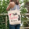 12oz Canvas Tote Bag - Talk Lashes, Do More with Mascara & Hearts Design - Beauty Themed Merch for Makeup Artist or Cosmetologist, Gift for Makeup Lovers & Beauticians view 2