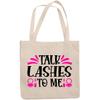 12oz Canvas Tote Bag - Talk Lashes to Me Quote with Compact Mirror & Lipstick Design - Beauty Themed Merch for Makeup Artist or Cosmetologist, Gift for Makeup Lovers & Beauticians view 1