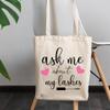 12oz Canvas Tote Bag - Ask Me About My Lashes with Mascara Applicator & Hearts Design - Beauty Themed Merch for Makeup Artist or Cosmetologist, Gift for Makeup Lovers & Beauticians view 3