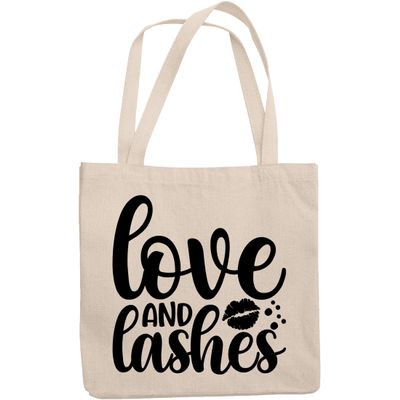12oz Canvas Tote Bag - Love and Lashes, Eyelashes Quote - Beauty Themed Merch for Makeup Artist or Cosmetologist, Gift for Makeup Lovers & Beauticians