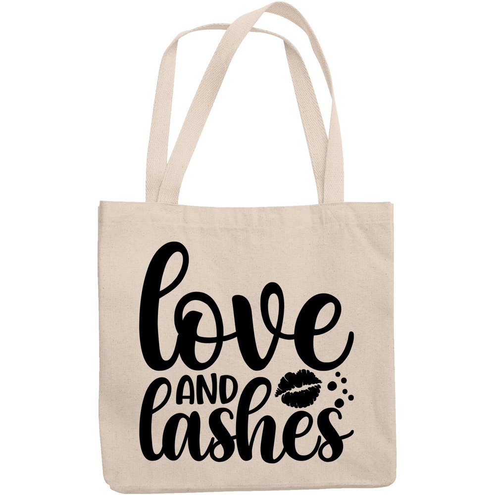 12oz Canvas Tote Bag - Love and Lashes, Eyelashes Quote - Beauty Themed Merch for Makeup Artist or Cosmetologist, Gift for Makeup Lovers & Beauticians