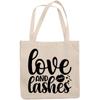 12oz Canvas Tote Bag - Love and Lashes, Eyelashes Quote - Beauty Themed Merch for Makeup Artist or Cosmetologist, Gift for Makeup Lovers & Beauticians view 1