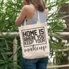 12oz Canvas Tote Bag - Home Is Where You Keep Your Makeup, Quote About Loving Cosmetics - Beauty Themed Merch for Makeup Artist or Cosmetologist, Gift for Makeup Lovers & Beauticians view 2