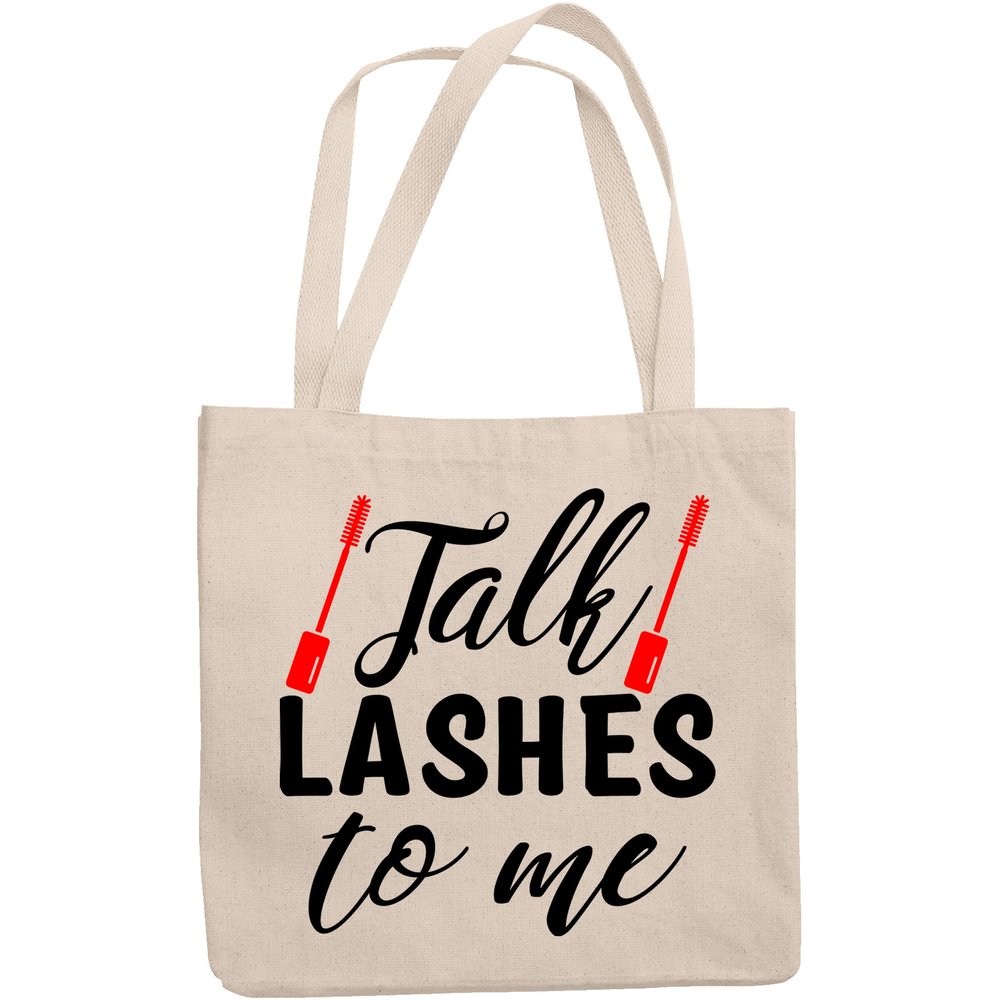 12oz Canvas Tote Bag - Talk Lashes to Me with Mascara Applicator Design - Beauty Themed Merch for Makeup Artist or Cosmetologist, Gift for Makeup Lovers & Beauticians