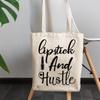 12oz Canvas Tote Bag - Lipstick and Hustle, Hardworking Lipstick Lover Quote - Beauty Themed Merch for Makeup Artist or Cosmetologist, Gift for Makeup Lovers & Beauticians view 3