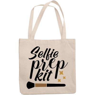 12oz Canvas Tote Bag - Selfie Prep Kit, Term for Cosmetics Bag or Container - Beauty Themed Merch for Makeup Artist or Cosmetologist, Gift for Makeup Lovers & Beauticians