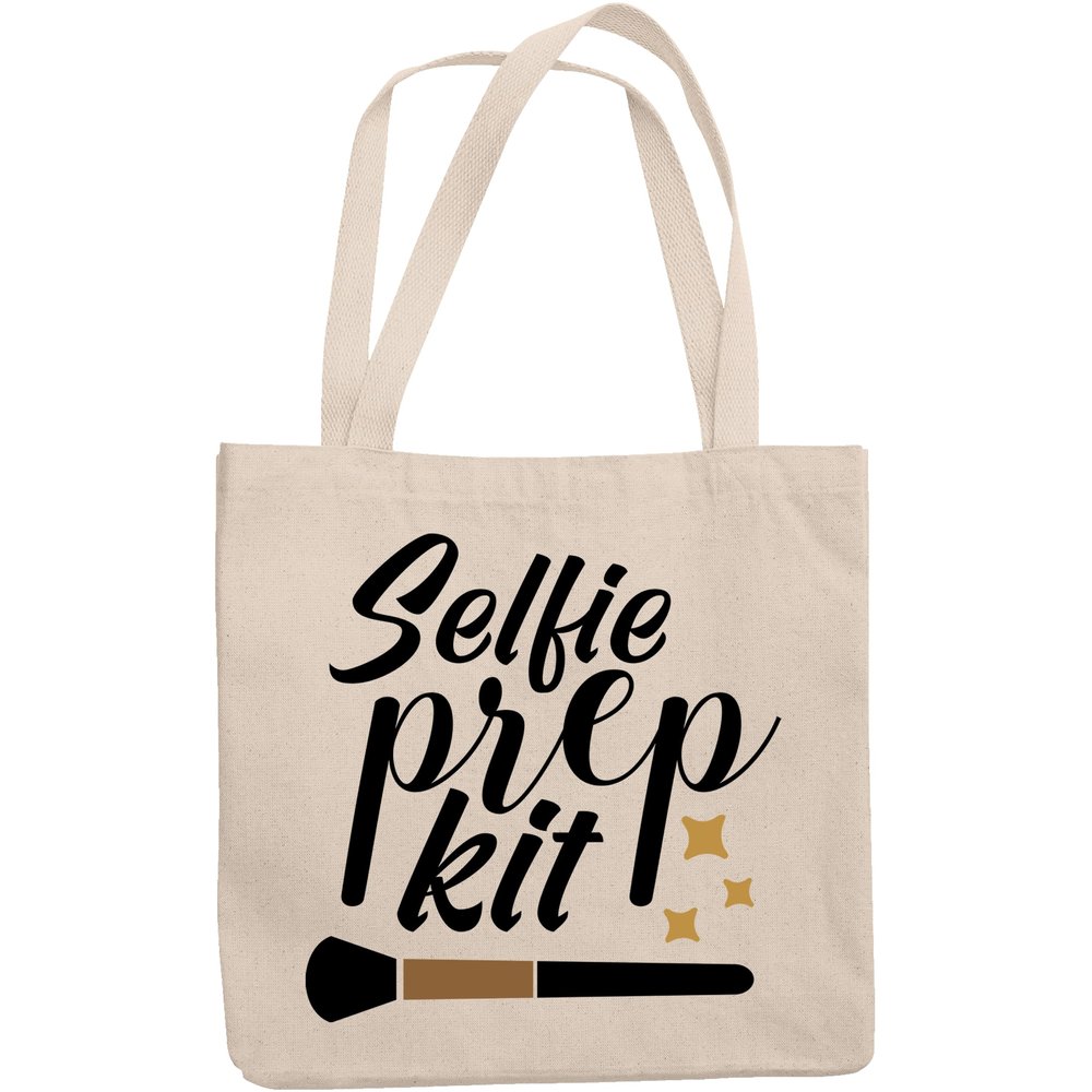 12oz Canvas Tote Bag - Selfie Prep Kit, Term for Cosmetics Bag or Container - Beauty Themed Merch for Makeup Artist or Cosmetologist, Gift for Makeup Lovers & Beauticians