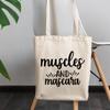 12oz Canvas Tote Bag - Muscles and Mascara, Bodybuilder Quote - Beauty Themed Merch for Makeup Artist or Cosmetologist, Gift for Makeup Lovers & Beauticians view 3