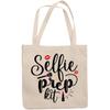 12oz Canvas Tote Bag - Selfie Prep Kit, Term for Cosmetics Bag w/Pink Lipstick, Smooch & Brush Design - Beauty Themed Merch for Makeup Artist or Cosmetologist, Gift for Makeup Lovers & Beauticians view 1