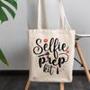 12oz Canvas Tote Bag - Selfie Prep Kit, Term for Cosmetics Bag w/Pink Lipstick, Smooch & Brush Design - Beauty Themed Merch for Makeup Artist or Cosmetologist, Gift for Makeup Lovers & Beauticians view 3