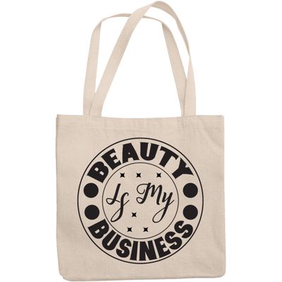 12oz Canvas Tote Bag - Beauty Is My Business, Cosmetic Consultant or Beautician Quote - Beauty Themed Merch for Makeup Artist or Cosmetologist, Gift for Makeup Lovers & Beauticians