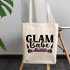 12oz Canvas Tote Bag - Glam Babe with Pink Lipsticks and Contour & Powder Brushes Design - Beauty Themed Merch for Makeup Artist or Cosmetologist, Gift for Makeup Lovers & Beauticians view 3