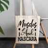 12oz Canvas Tote Bag - Muscles and Mascara, Work Out & Beauty Quote - Beauty Themed Merch for Makeup Artist or Cosmetologist, Gift for Makeup Lovers & Beauticians view 3