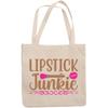 12oz Canvas Tote Bag - Lipstick Junkie, Lover of Lipsticks Quote - Beauty Themed Merch for Makeup Artist or Cosmetologist, Gift for Makeup Lovers & Beauticians view 1