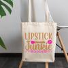 12oz Canvas Tote Bag - Lipstick Junkie, Lover of Lipsticks Quote - Beauty Themed Merch for Makeup Artist or Cosmetologist, Gift for Makeup Lovers & Beauticians view 3