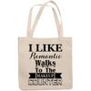 12oz Canvas Tote Bag - I Like Romantic Walks to the Makeup Counter, Cosmetics Lover Quote - Beauty Themed Merch for Makeup Artist or Cosmetologist, Gift for Makeup Lovers & Beauticians view 1