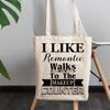 12oz Canvas Tote Bag - I Like Romantic Walks to the Makeup Counter, Cosmetics Lover Quote - Beauty Themed Merch for Makeup Artist or Cosmetologist, Gift for Makeup Lovers & Beauticians view 3