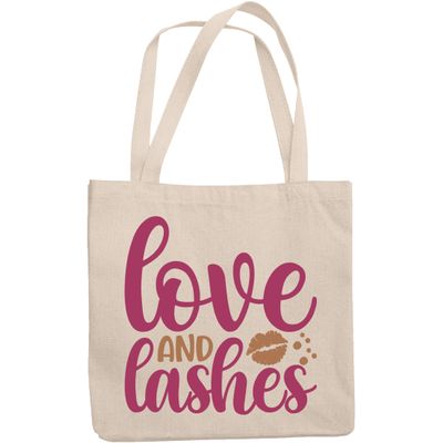 12oz Canvas Tote Bag - Love and Lashes, Eyelashes & Mascara Lover Quote - Beauty Themed Merch for Makeup Artist or Cosmetologist, Gift for Makeup Lovers & Beauticians