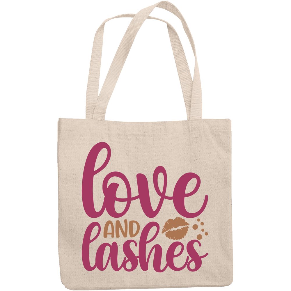 12oz Canvas Tote Bag - Love and Lashes, Eyelashes & Mascara Lover Quote - Beauty Themed Merch for Makeup Artist or Cosmetologist, Gift for Makeup Lovers & Beauticians