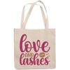 12oz Canvas Tote Bag - Love and Lashes, Eyelashes & Mascara Lover Quote - Beauty Themed Merch for Makeup Artist or Cosmetologist, Gift for Makeup Lovers & Beauticians view 1