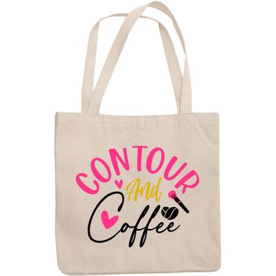 12oz Canvas Tote Bag - Contour and Coffee with Makeup Brush Design - Beauty Themed Merch for Makeup Artist or Cosmetologist, Gift for Makeup Lovers & Beauticians